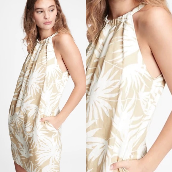 GAP Dresses & Skirts - GAP linen tropical mini dress 12 TALL beige & white